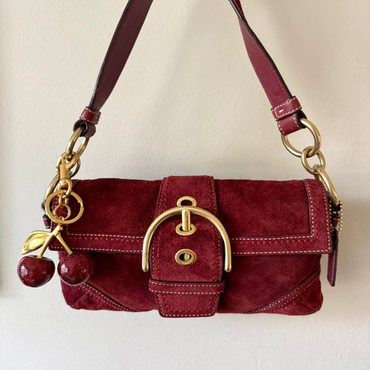 Rare Vintage Y2K Coach Burgundy Suede Soho Baguette Bag