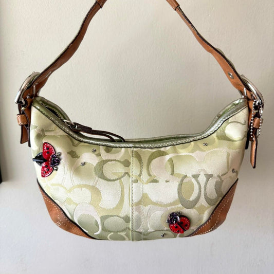 Vintage 2005 Coach Secret Garden Ladybug Hobo Bag - Spring Green