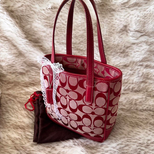 Vintage Y2K Coach Cherry Red Jacquard Mini Tote - 2000 Holiday Collection