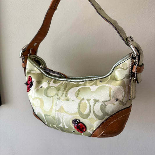 Vintage 2005 Coach Secret Garden Ladybug Hobo Bag - Spring Green