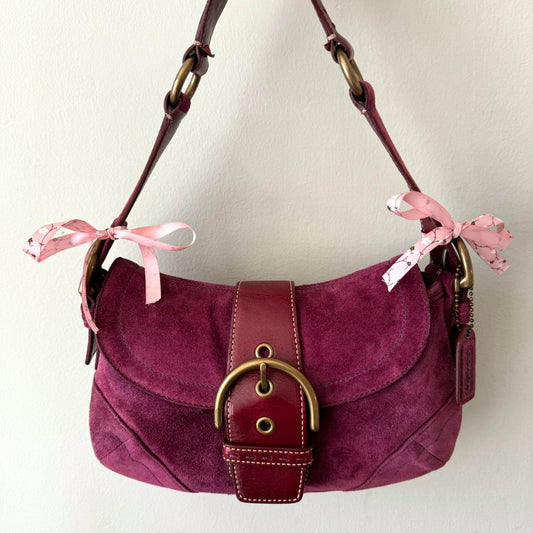 Rare Vintage Y2K Coach Purple Suede Soho Bag w/ Bows