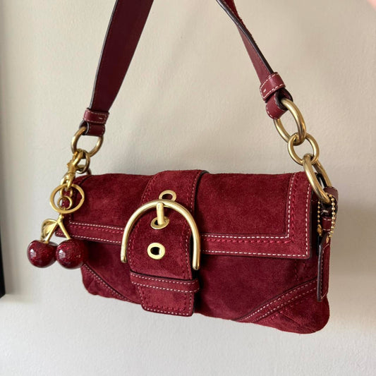 Rare Vintage Y2K Coach Burgundy Suede Soho Baguette Bag