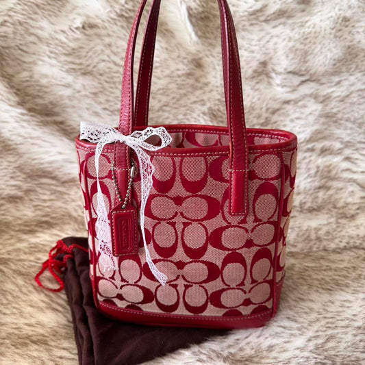 Vintage Y2K Coach Cherry Red Jacquard Mini Tote - 2000 Holiday Collection